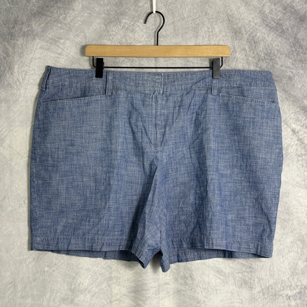 Lands' End Women's Blue Cotton‎ Mid Rise Shorts Size 22W Beach Coastal Preppy